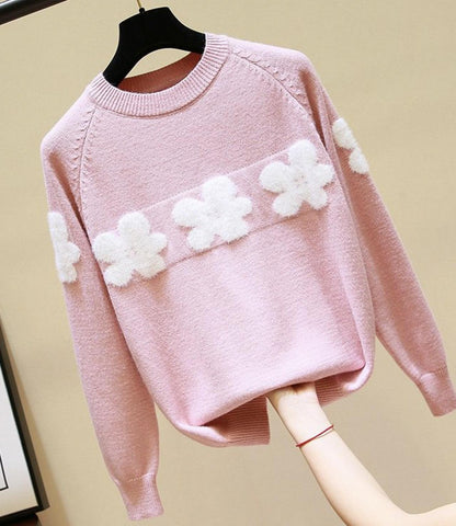 Sweet round neck flower sweater  041
