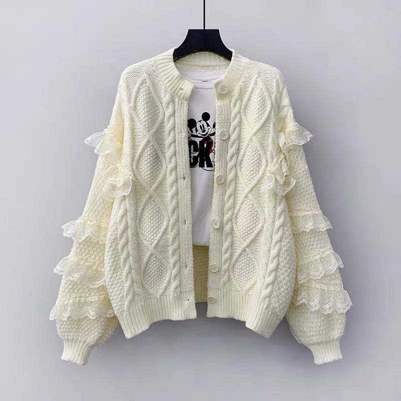 Cute cardigan lace long sleeve sweater  015