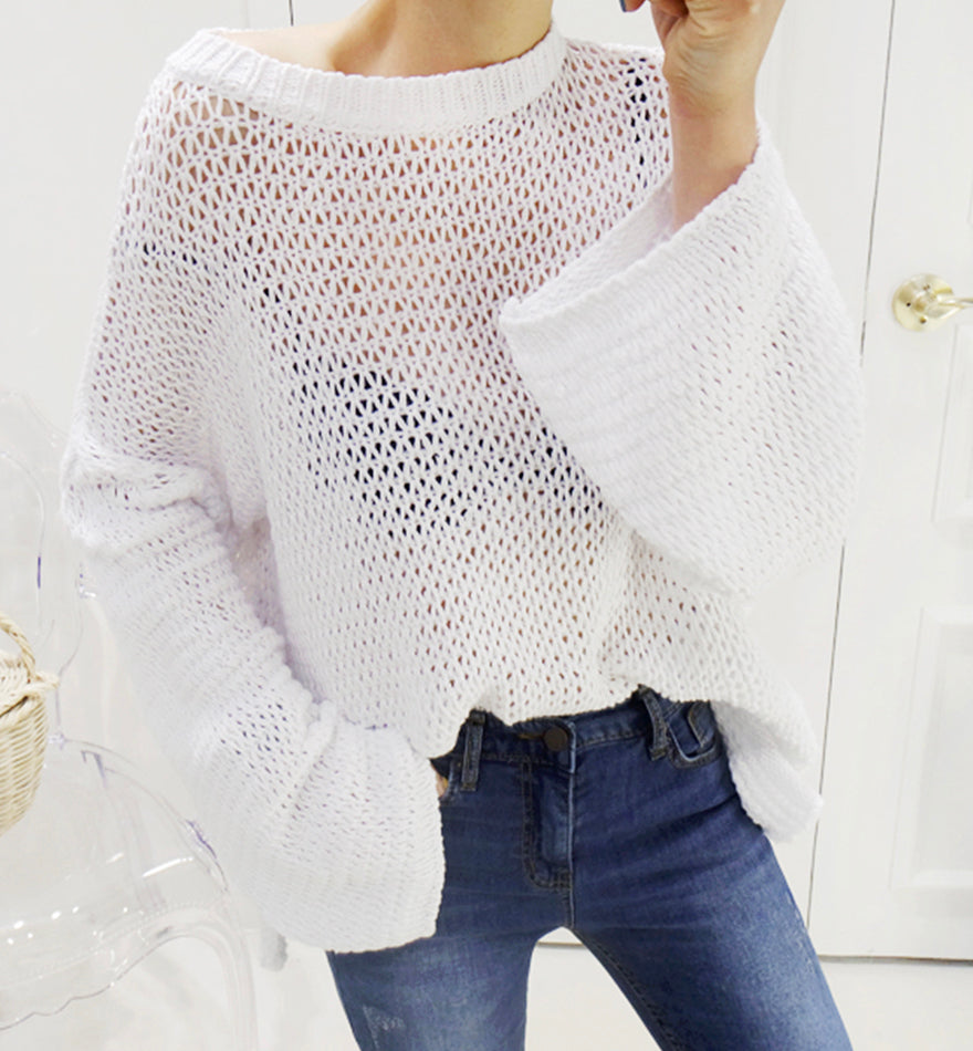 Simple hollow long sleeve sweater  077