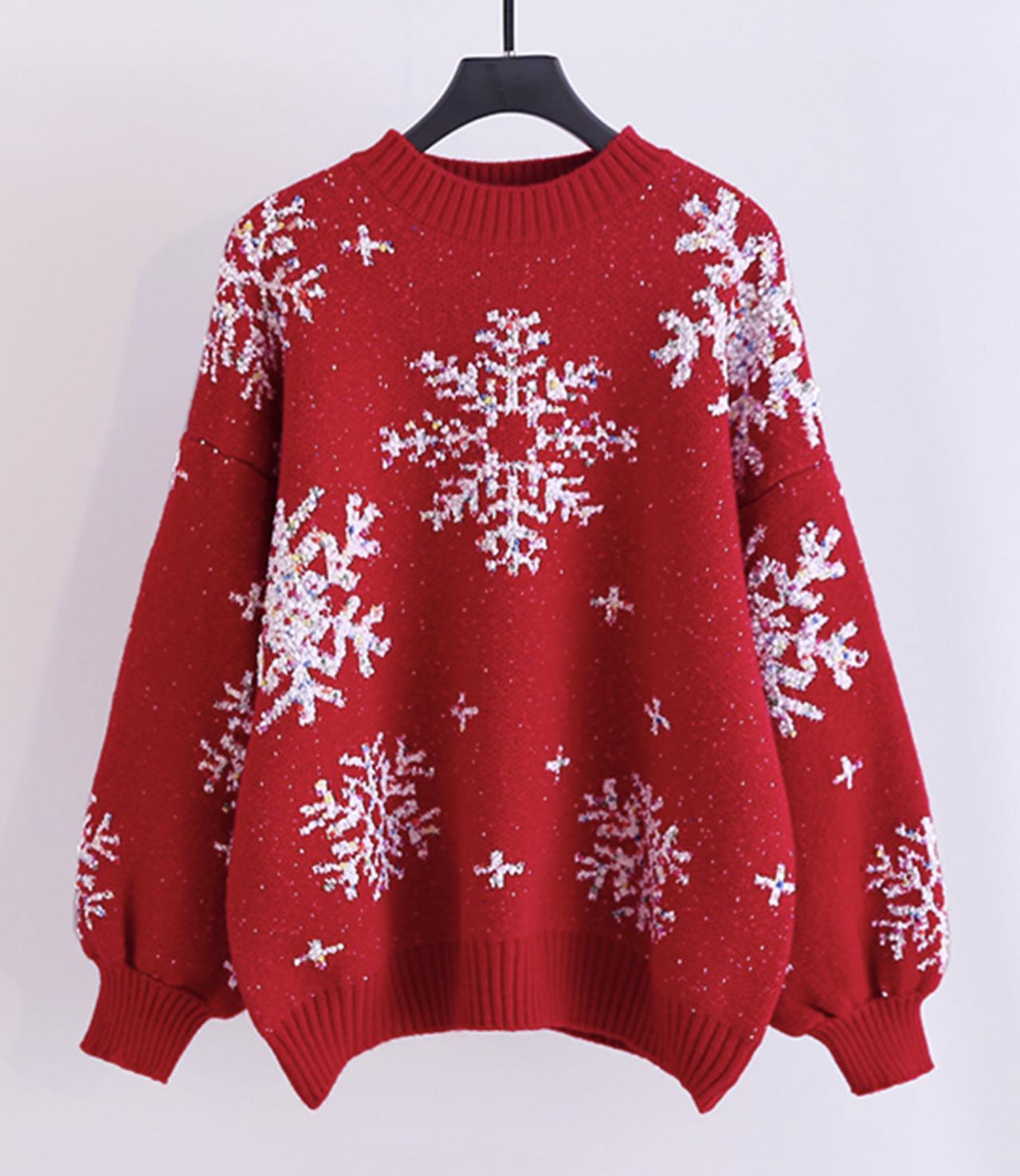 Cute snowflake long sleeve round neck sweater  029