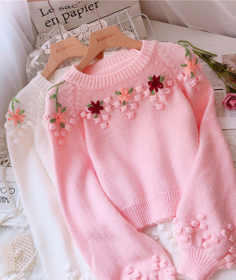 Sweet flowers long sleeve sweater  082