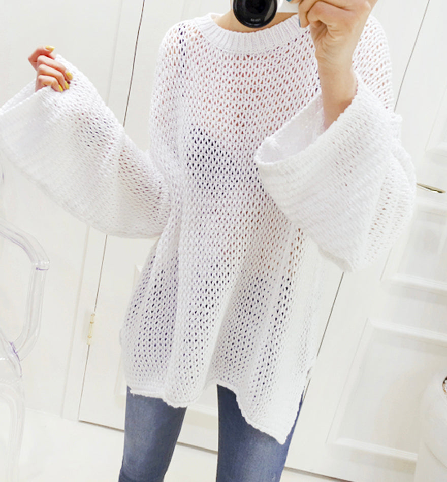 Simple hollow long sleeve sweater  077