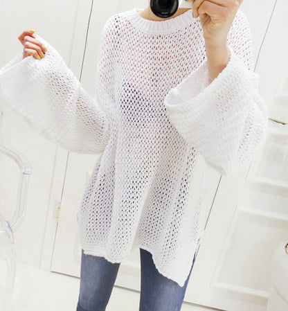 Simple hollow long sleeve sweater  077