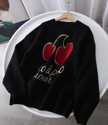 Sweater cute cherry love long sleeve sweater  046