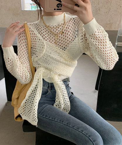 Sexy hollow high neck sweater long sleeve sweater  114
