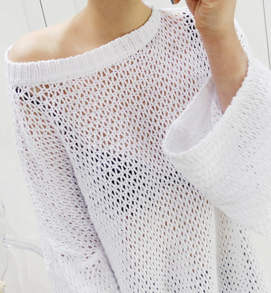 Simple hollow long sleeve sweater  077