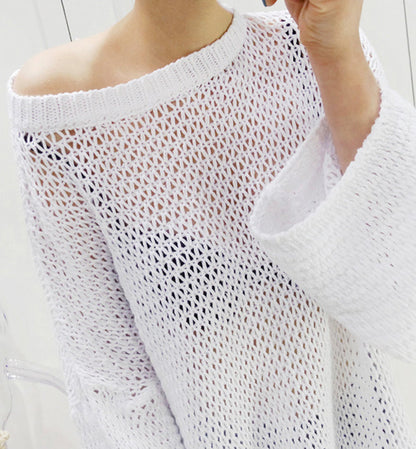 Simple hollow long sleeve sweater  077