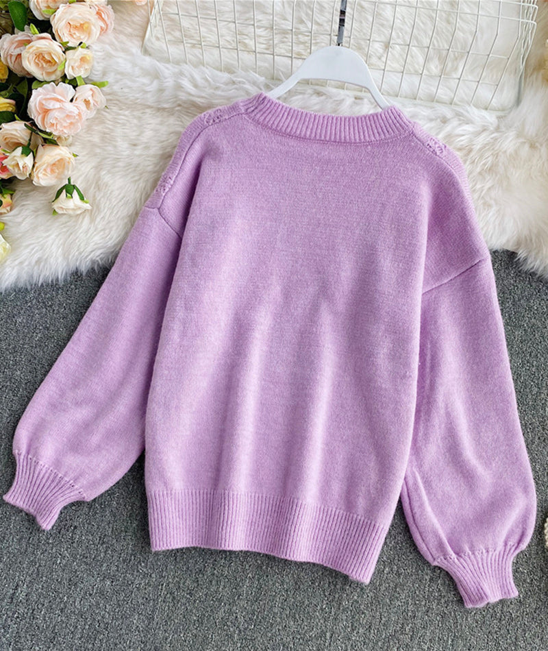 Cute round neck long sleeve sweater cherry sweater  101