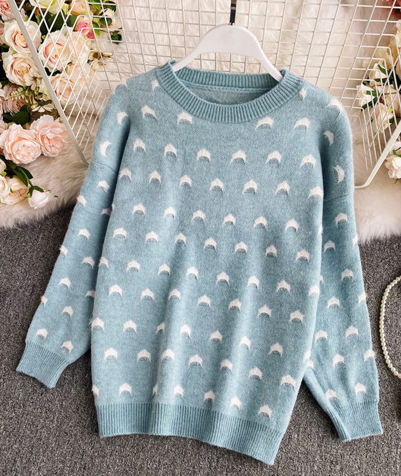 Cute round neck loose sweater  084