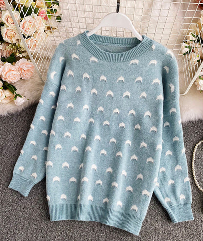 Cute round neck loose sweater  084