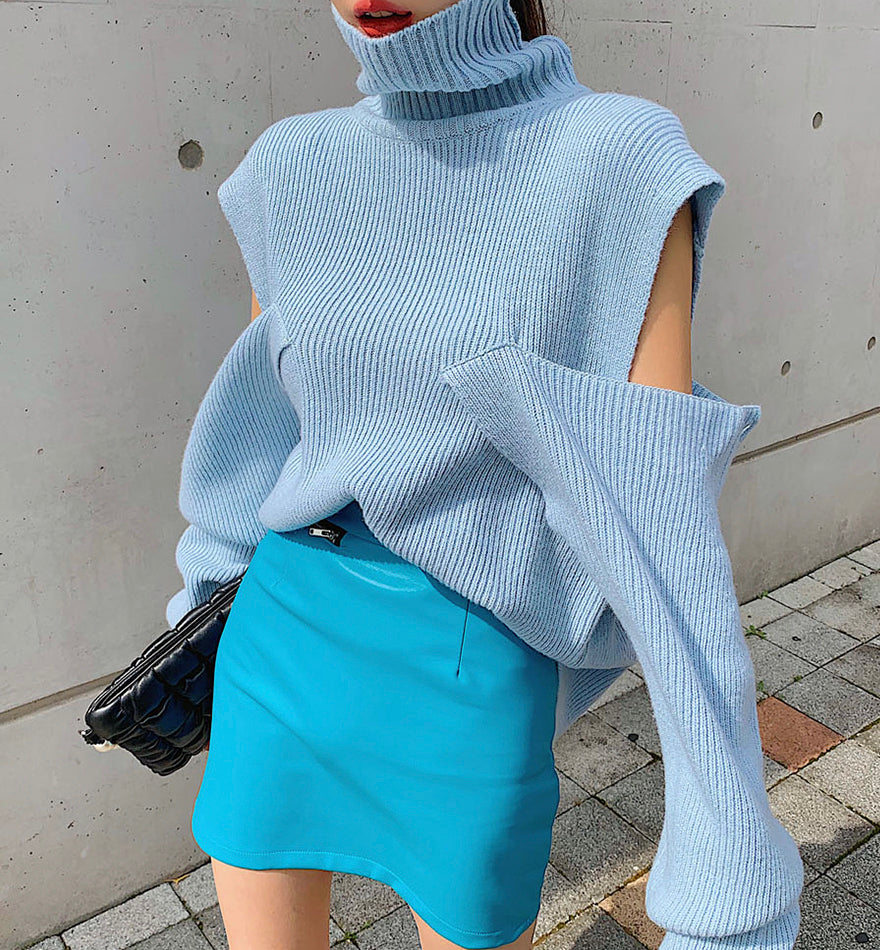 Uniquely designed turtleneck sweater loose long-sleeved sweater  079