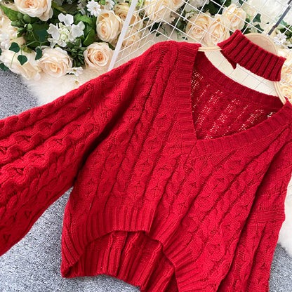 Vintage twist knit top v neckline long sweater  024