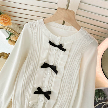 Lovely bow-knot long-sleeved cardigan sweater  010