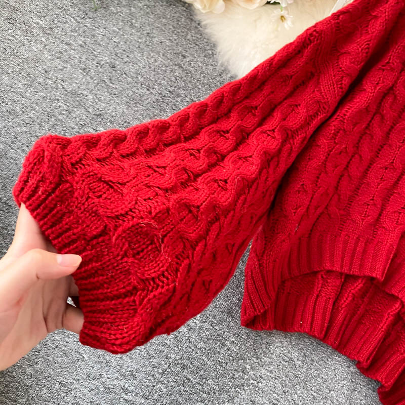 Vintage twist knit top v neckline long sweater  024