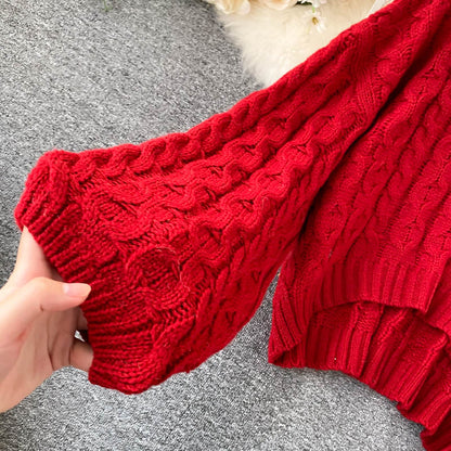 Vintage twist knit top v neckline long sweater  024