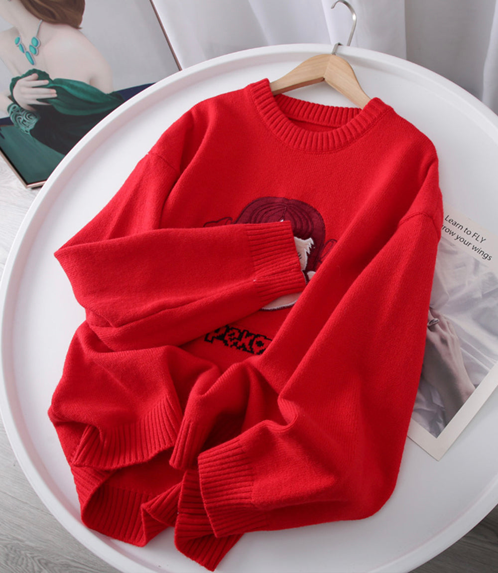 Sweater cute cherry love long sleeve sweater  046