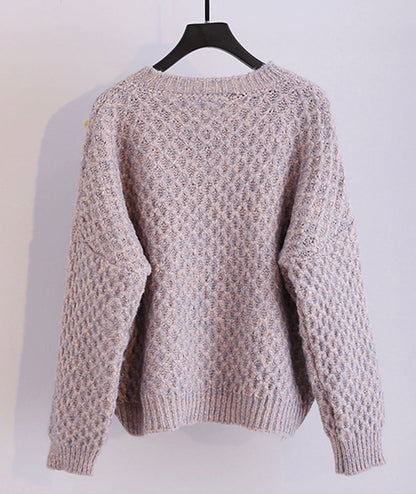 Colorful pom poms embellished round neck chunky sweater  062