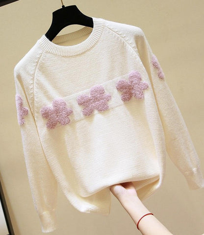 Sweet round neck flower sweater  041