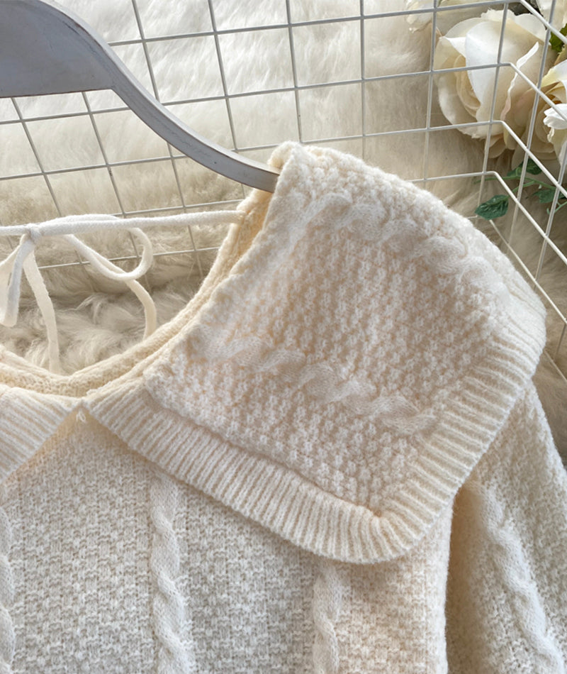 Cute lapel sweater long sleeve sweater  075