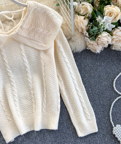 Cute lapel sweater long sleeve sweater  075