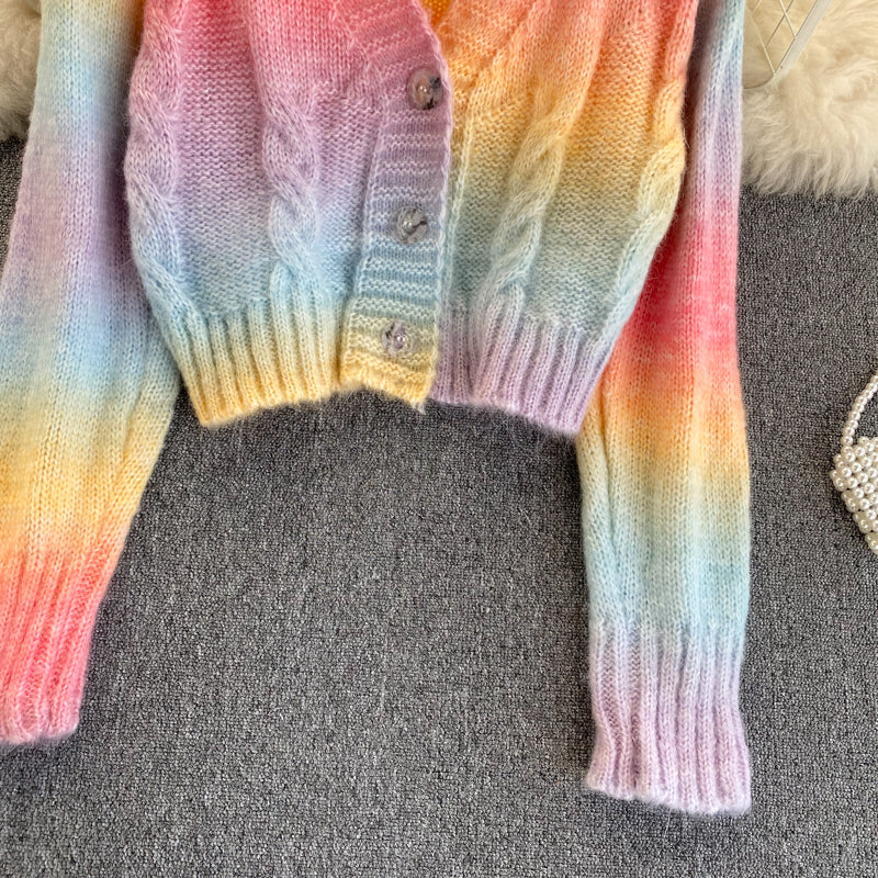 Rainbow Cardigan Long Sleeve Short Sweater 022