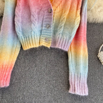 Rainbow Cardigan Long Sleeve Short Sweater 022