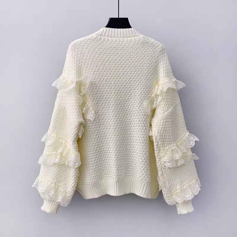 Cute cardigan lace long sleeve sweater  015