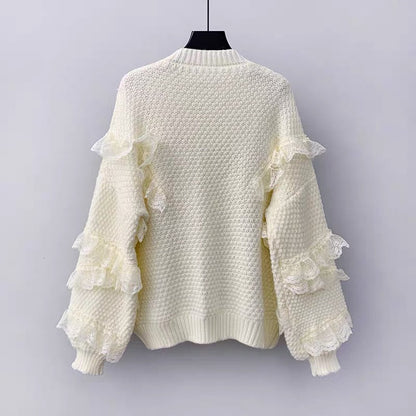 Cute cardigan lace long sleeve sweater  015