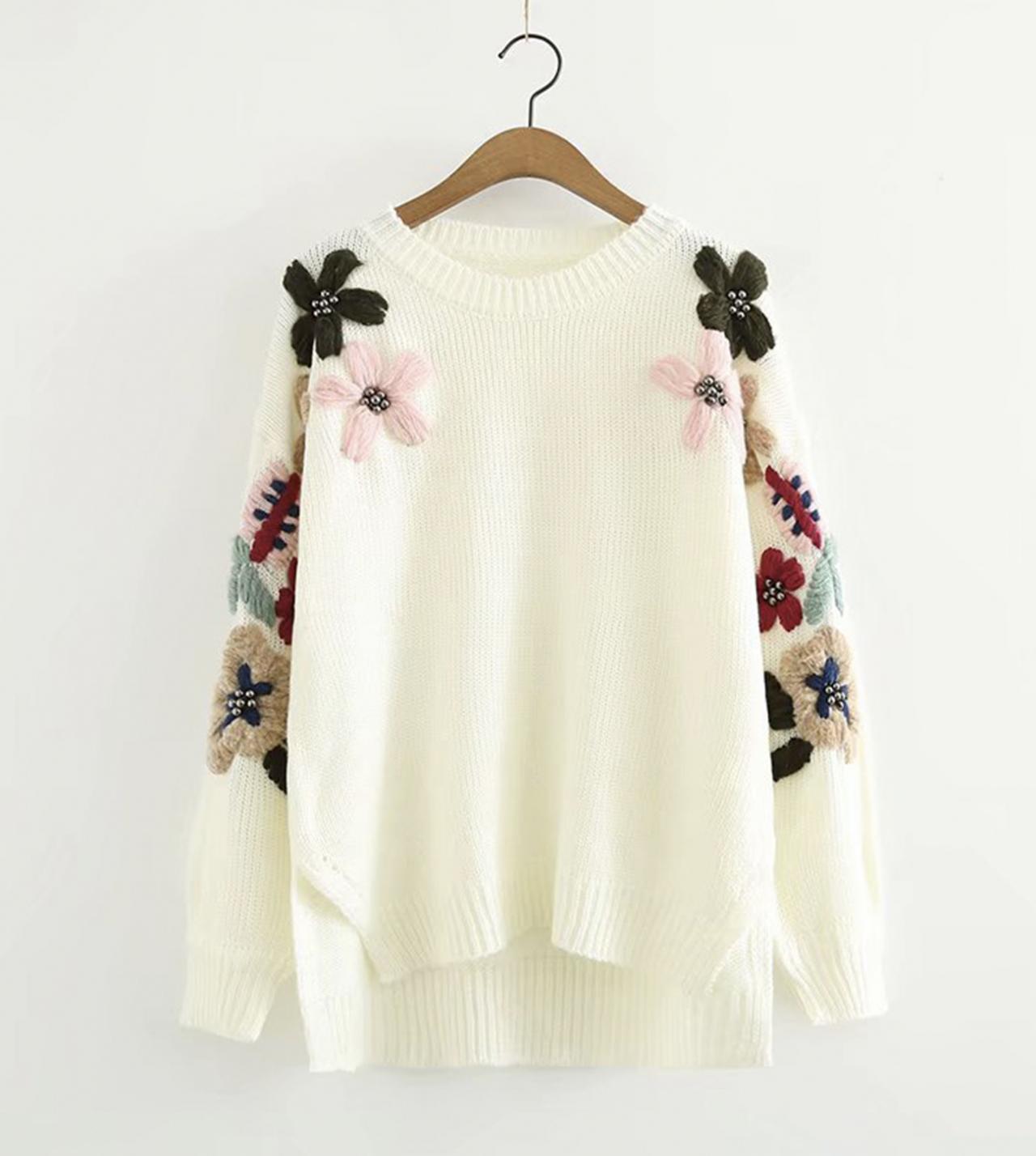 Lovely flowers long sleeve sweater  044