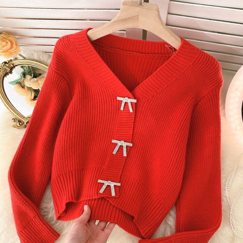 Lovely bow-knot long-sleeved cardigan sweater  009