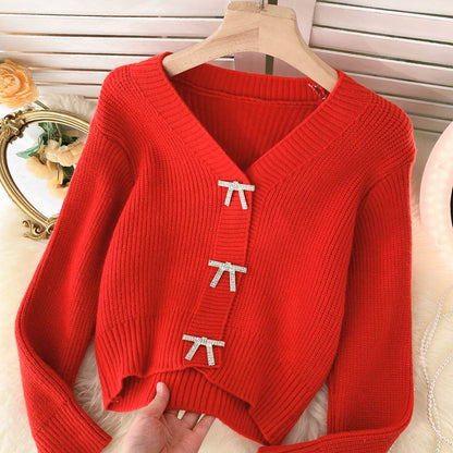 Lovely bow-knot long-sleeved cardigan sweater  009