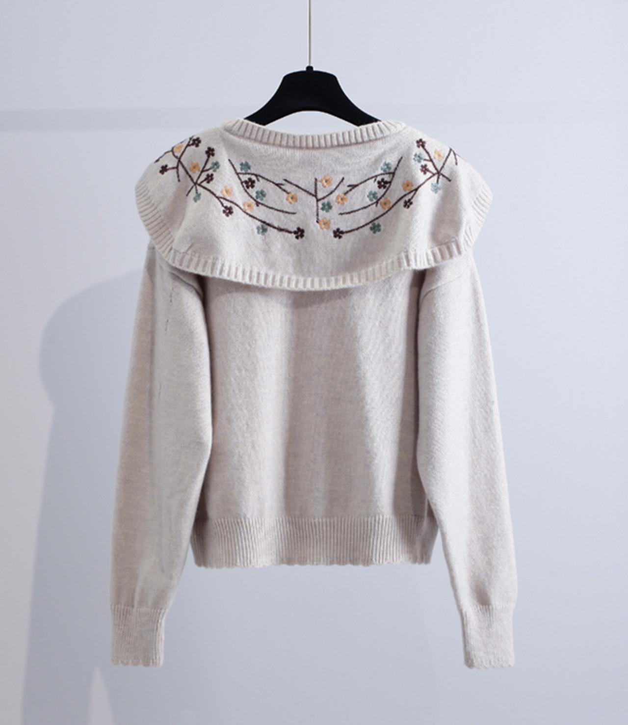 Cute embroidered long-sleeved cardigan sweater  028