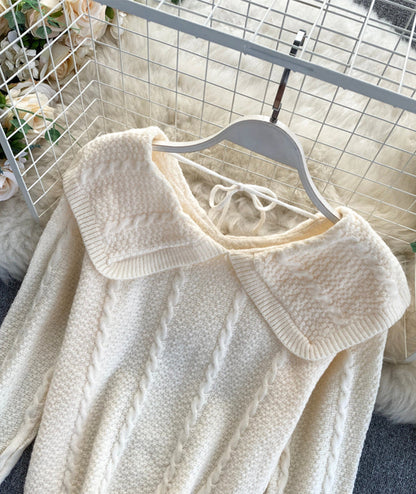 Cute lapel sweater long sleeve sweater  075