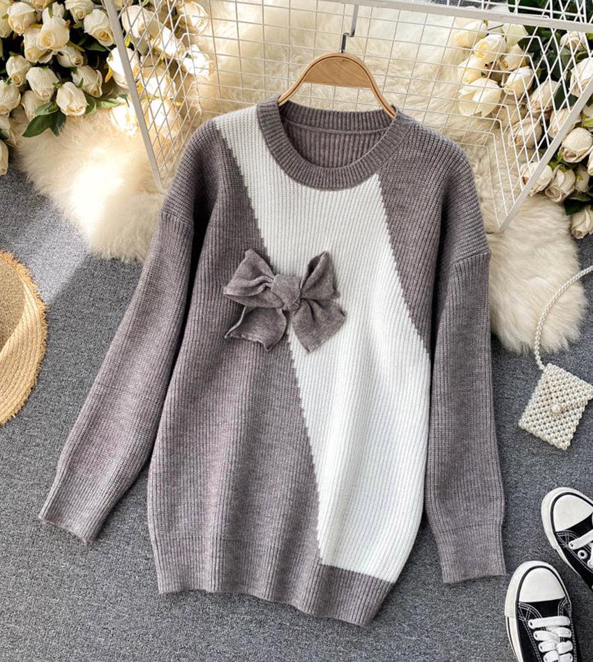 Cute bow knitted sweater dress  056