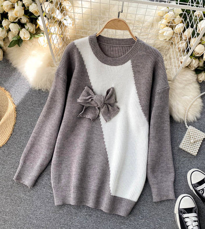 Cute bow knitted sweater dress  056