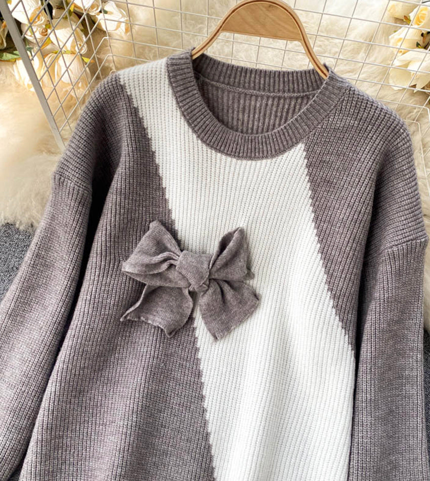 Cute bow knitted sweater dress  056