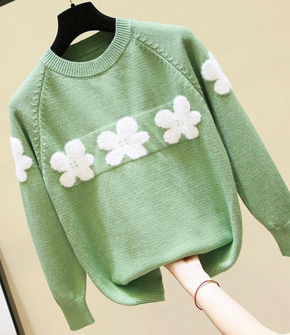 Sweet round neck flower sweater  041