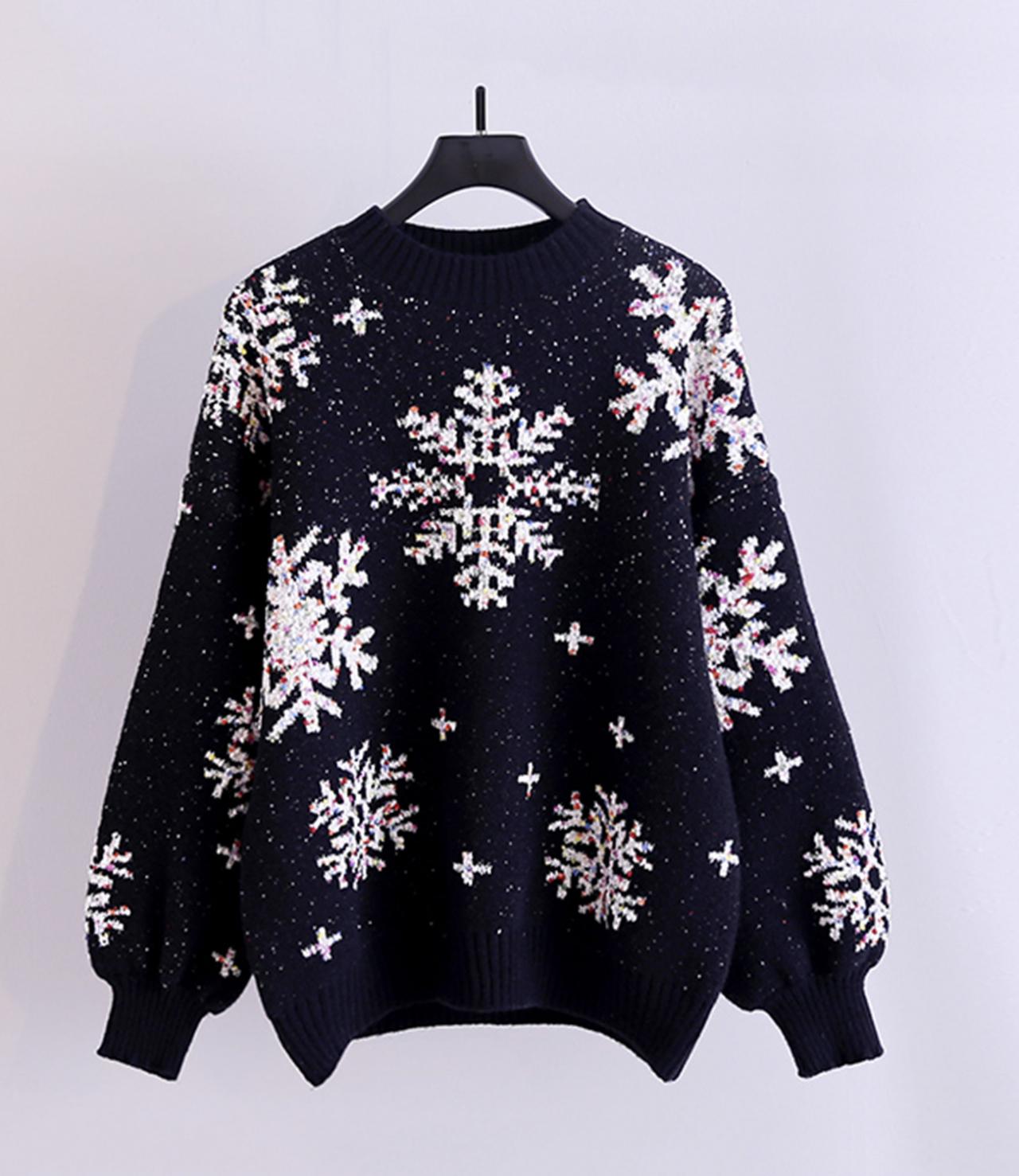 Cute snowflake long sleeve round neck sweater  029