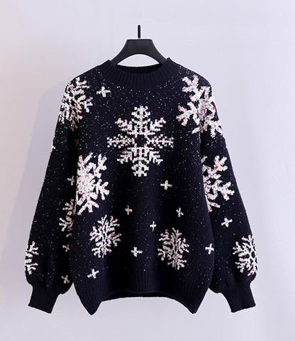 Cute snowflake long sleeve round neck sweater  029