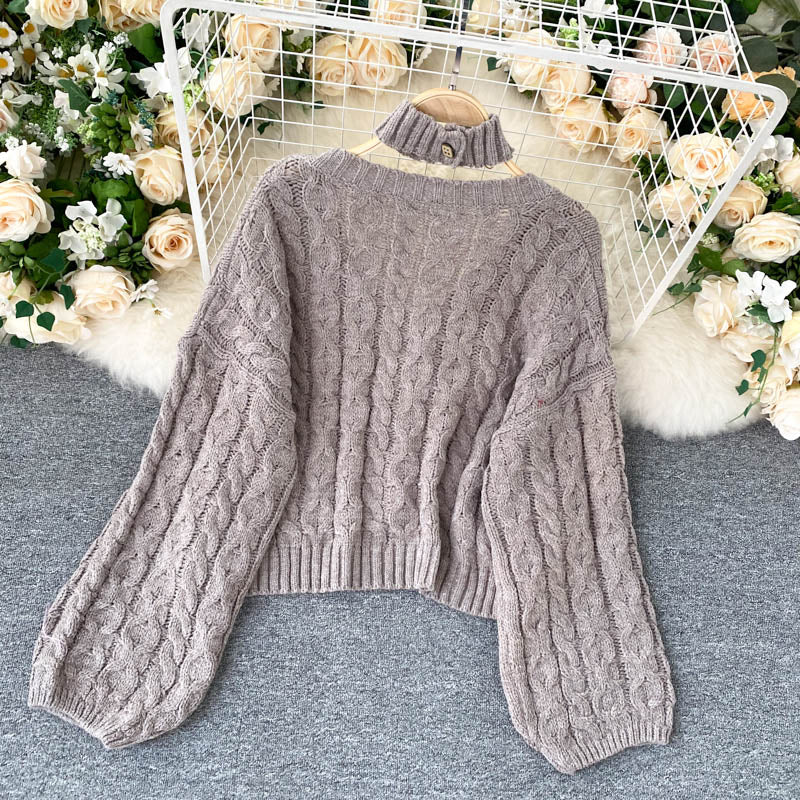 Vintage twist knit top v neckline long sweater  024