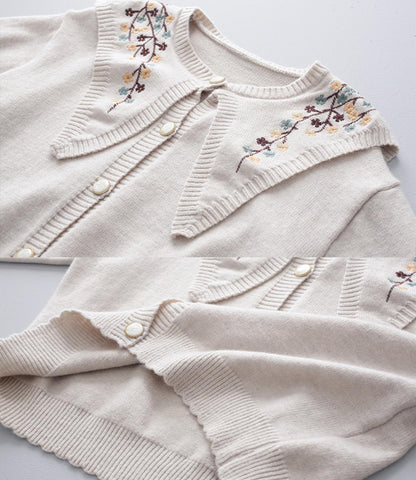 Cute embroidered long-sleeved cardigan sweater  028
