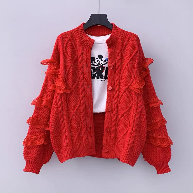 Cute cardigan lace long sleeve sweater  015