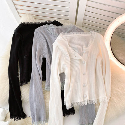 Simple Cardigan Lace Long Sleeve Sweater  020