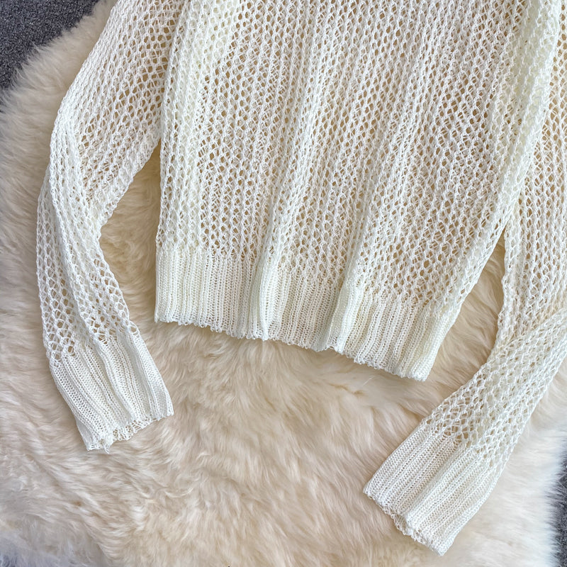 Cute cut-out long-sleeved sweater off shoulder sweater  038