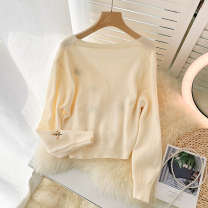 Cute knitted long sleeve short sweater  012