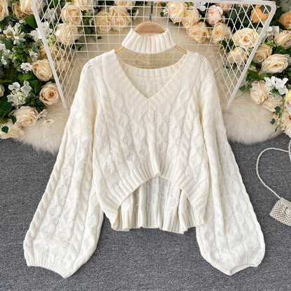Vintage twist knit top v neckline long sweater  024