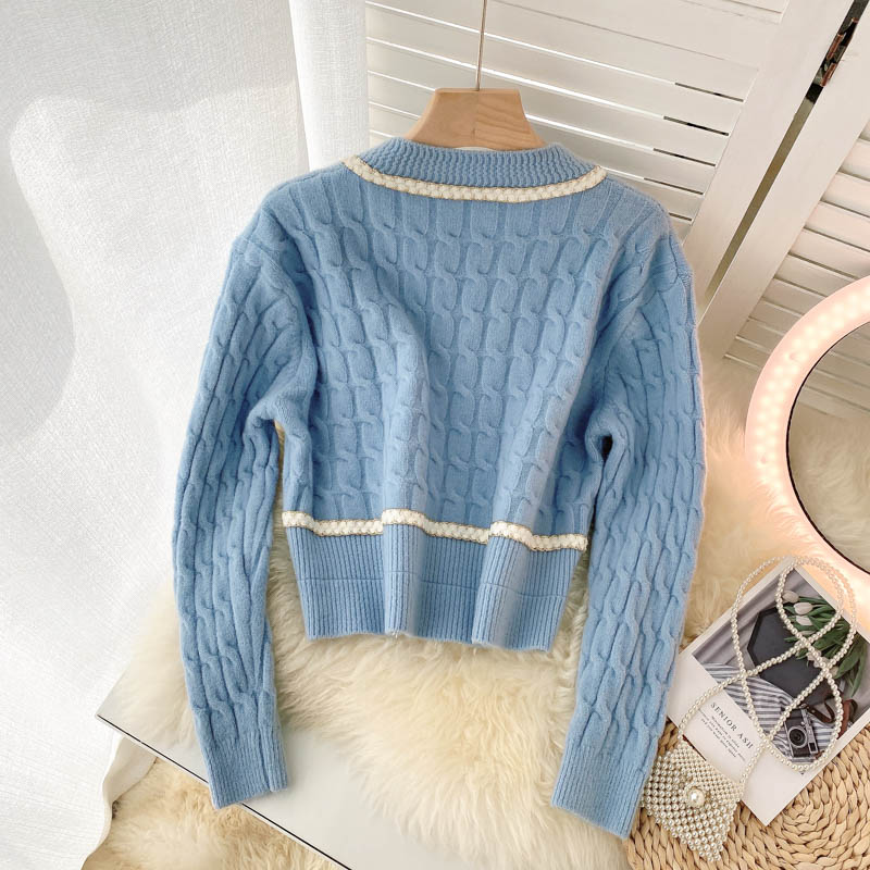 Cute knitted short long sleeve sweater  013