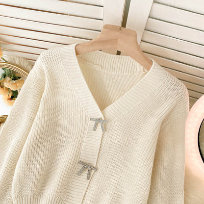 Lovely bow-knot long-sleeved cardigan sweater  009