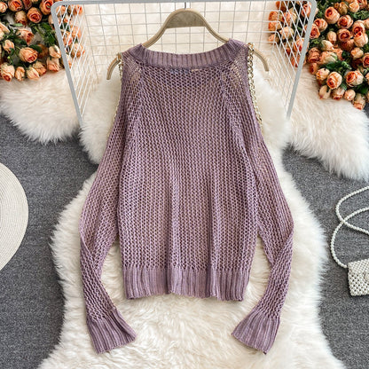 Cute cut-out long-sleeved sweater off shoulder sweater  038