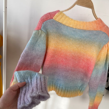 Rainbow Cardigan Long Sleeve Short Sweater 022